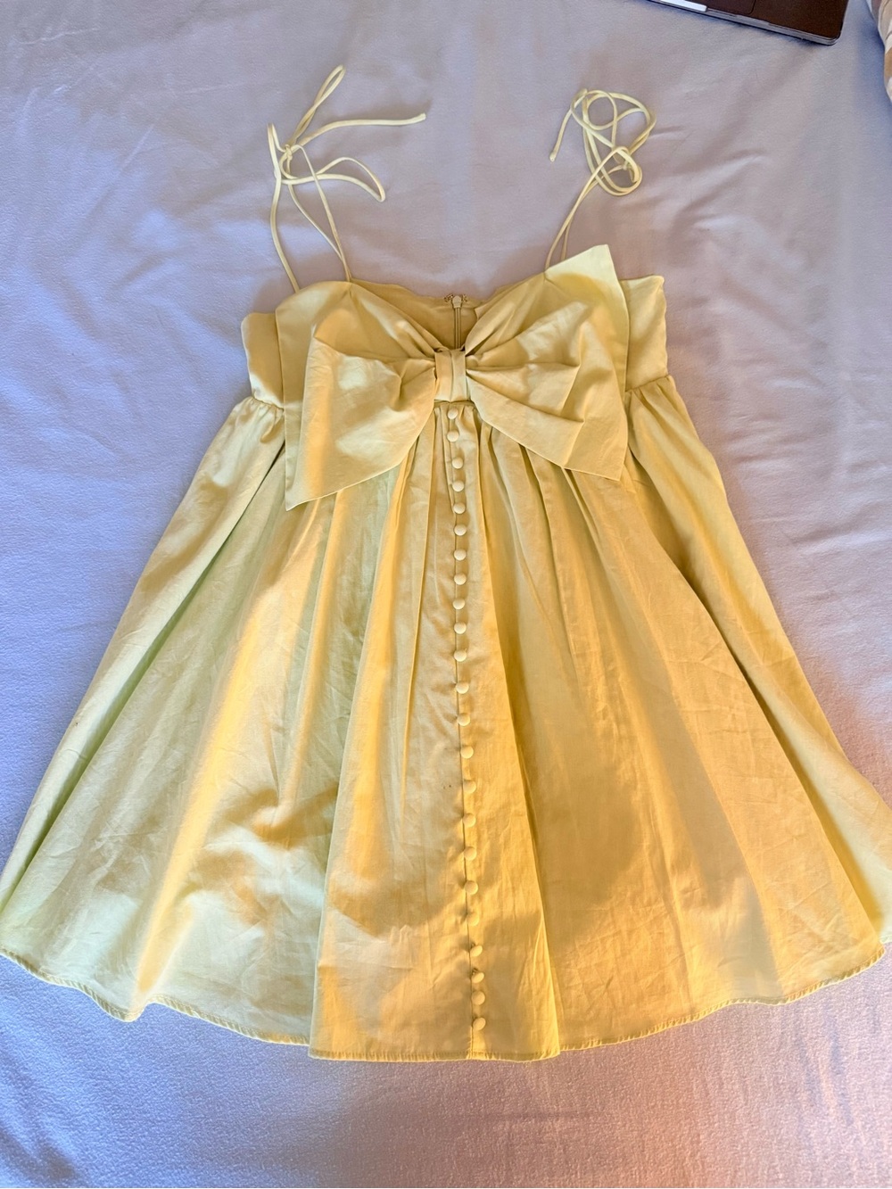 Storia Yellow Bow-Front Spaghetti Strap Babydoll Dress